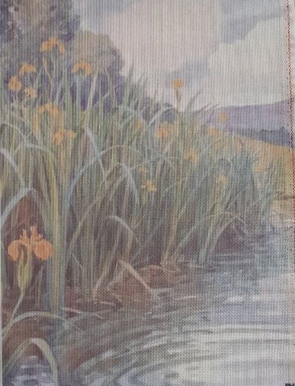 Riverside Reeds Designer Printed AIDA Fabric. Canvas for embroidery with an applied background KF-1118A